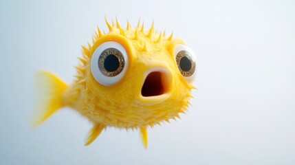 Fototapeta premium Cartoon Pufferfish with Surprised Expression