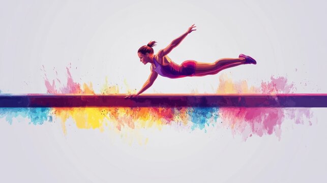 Illustration of a gymnast in a handstand on the parallel bars, vibrant vector design