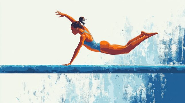 Illustration of a gymnast in a handstand on the parallel bars, vibrant vector design