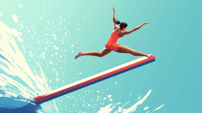 Illustration of a gymnast in a handstand on the parallel bars, vibrant vector design