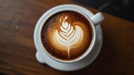 View on coffee shop coffee in cup, Steaming Cup of Coffee on Wooden Table