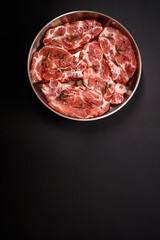 Freshly prepared meat cuts ready for cooking