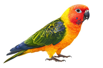 conure parrot with bright plumage standing isolated png transparent cutout