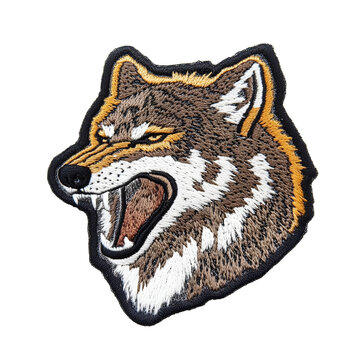 embroidered wolf head patch with fierce expression isolated png transparent cutout
