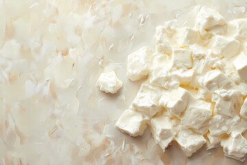 Organic cottage cheese on a plate, white curds, traditional dairy product, clean eating, probiotic-rich, wholesome nutrition, low-fat cheese option, creamy texture, food illustration, book illustratio