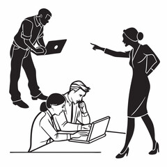 Business People Silhouettes in Action - Vector Illustrations of Professionals Collaborating and Presenting.
Business silhouettes, Professional vector illustration, Corporate meeting vector,