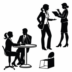 Business People Silhouettes in Action - Vector Illustrations of Professionals Collaborating and Presenting.
Business silhouettes, Professional vector illustration, Corporate meeting vector,