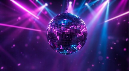 Disco Ball Hanging in Smoky Nightclub with Colorful Lights