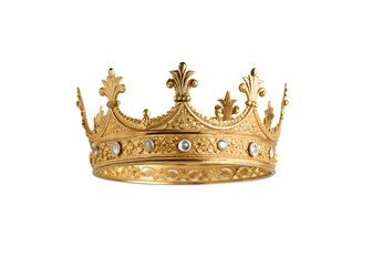 Regal and elegant golden crown hangs on white, exquisite royal crown design, Cut Out
