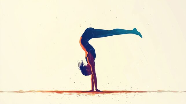 Illustration of a gymnast in a handstand on the parallel bars, vibrant vector design