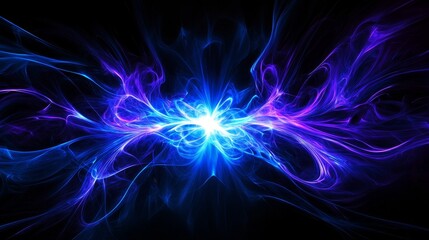 Fototapeta premium Cosmic Blue Light Burst Abstract Art - Symbolizing energy, power, creation, infinity, and cosmic wonder, this abstract artwork features a vibrant blue light burst against a black background