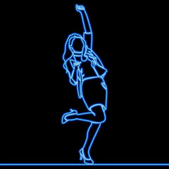 Joyful Success: Happy Woman in a Business Suit Jumps with Excitement, Embodying Confidence, Achievement, and Positive Energy icon neon glow vector illustration concept