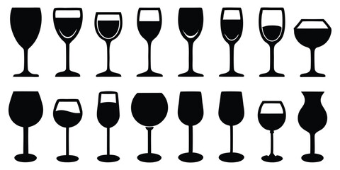 Black silhouette set of champagne wineglass