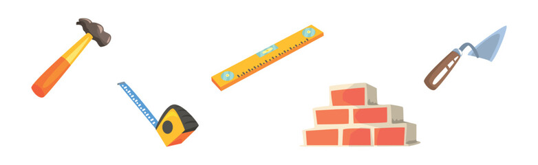 Builder Profession Tool and Handy Equipment Vector Set