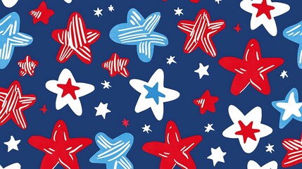 Obraz premium Red, white, blue stars pattern. Patriotic background, celebration, textile use