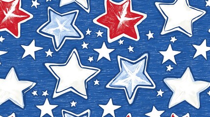 Obraz premium Red, white, blue stars, textured background, patriotic design, textile print