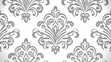 Obraz premium Repeating grey floral pattern on white background, seamless design for textiles and wallpapers