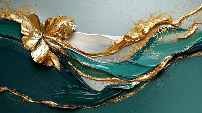 Un fond bleu, bleu sarcelle et or avec de nombreux attributs de luxe et des taches granuleuses, parfait pour un papier peint de produit de luxe