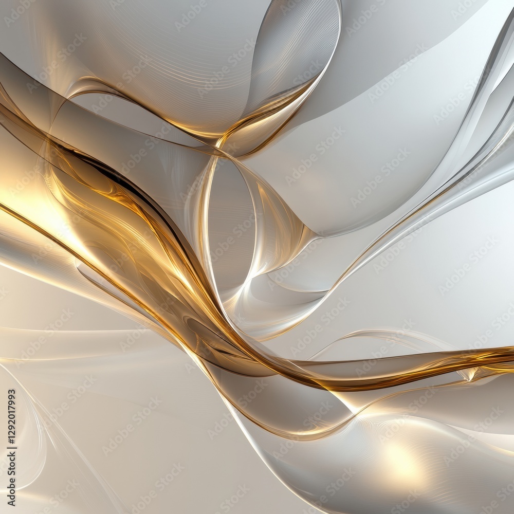 Poster Abstract design featuring flowing golden and silver shapes in a modern composition. Generative AI
