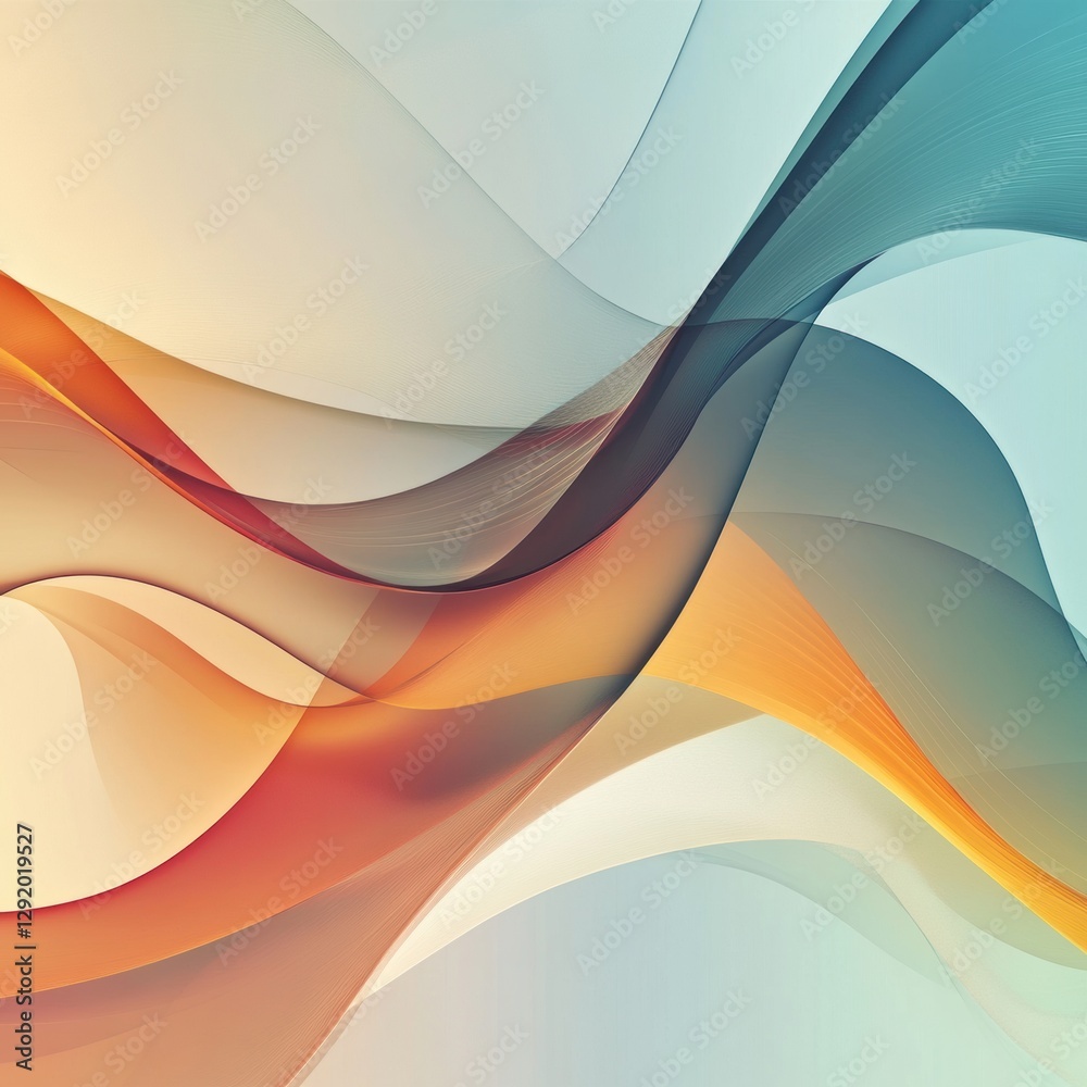 Poster Colorful abstract waves create a soothing visual flow in soft hues and gradients at an artistic background. Generative AI