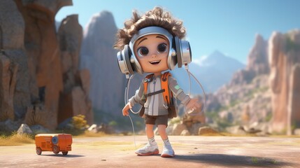 A photo of a 3D character wearing headphones