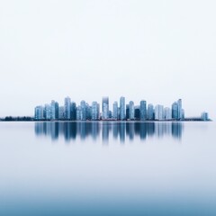 Fototapeta premium city skyline reflected in water