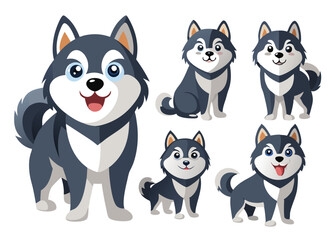 Adorable Alaskan Malamute: Cute Cartoon Dogs & Puppies in Playful Poses