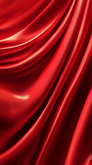 Fototapeta premium A close-up of vibrant red satin fabric with soft folds and a glossy finish, showcasing luxurious texture and elegance, symbolizing passion, luxury, and sensuality.