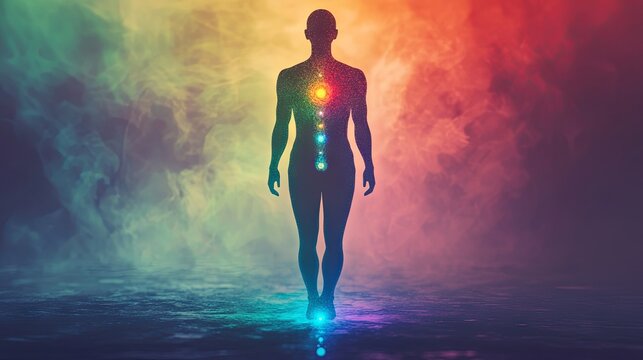 An illustration of the human chakra and energy field systems