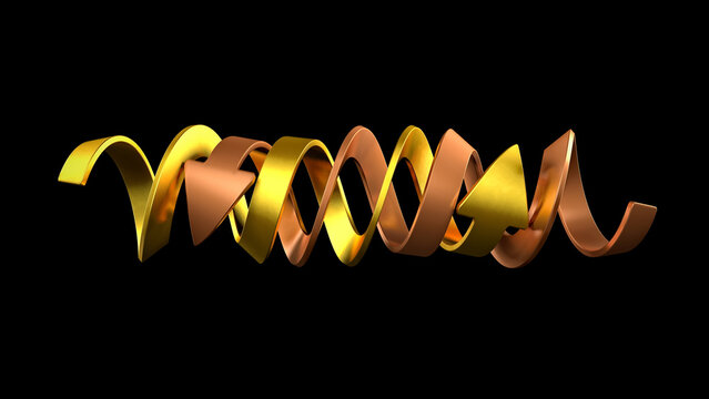 Double helix revolving cycling gold and copper up down arrows financial, stock, or recycle concept. 3D illustration render.
