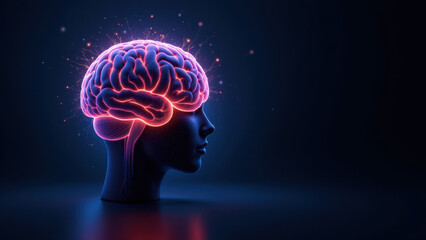 Fototapeta premium Image depicts a human head with an AI brain graphic superimposed on top of it, symbolizing artificial general intelligence (AGI).