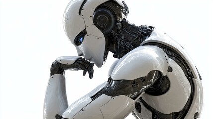 Fototapeta premium Thoughtful Robotic Figure in Profile View