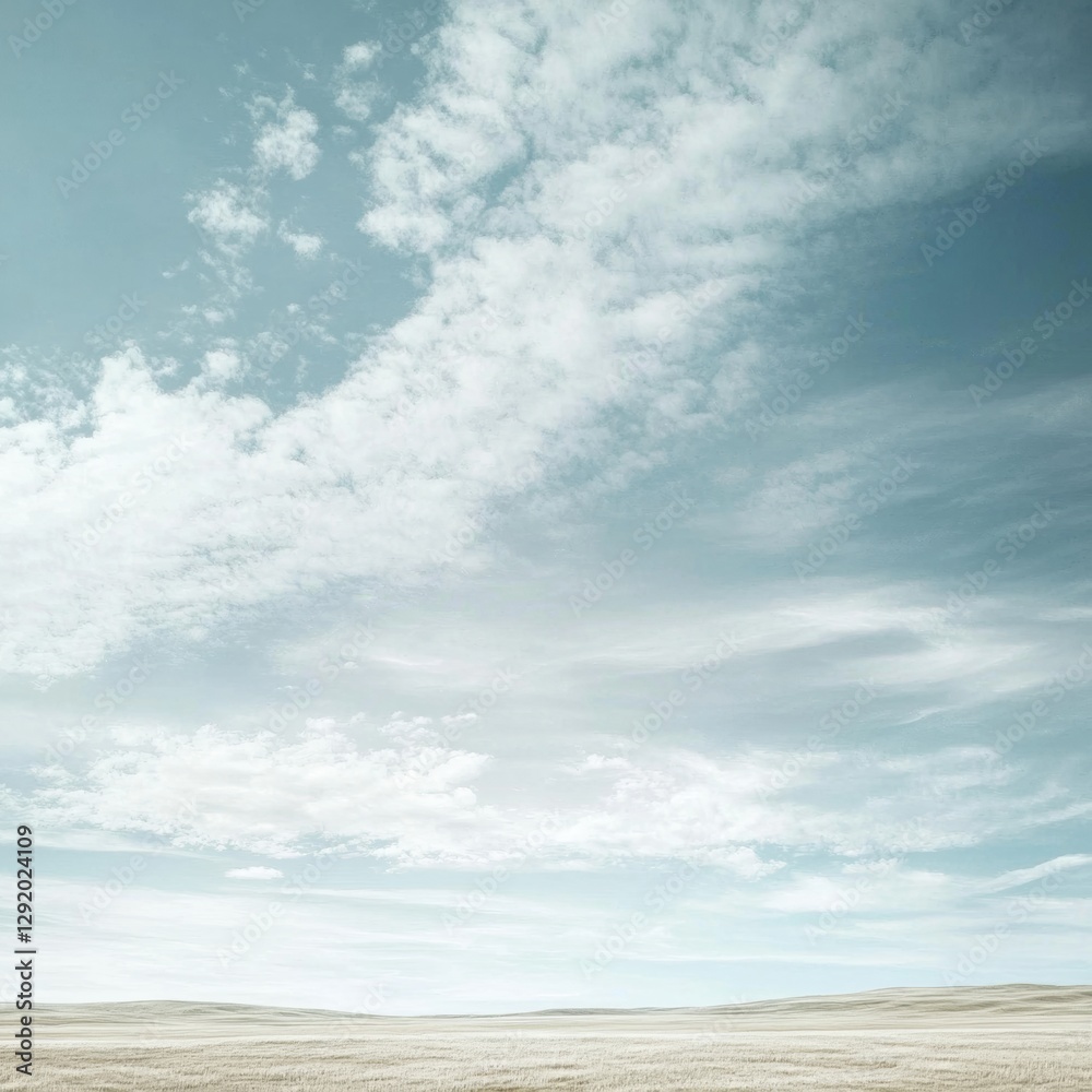 Poster Expansive sky with sparse clouds over a tranquil landscape during daylight hours. Generative AI