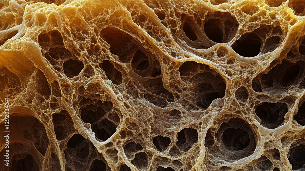 Poster Close-up of intricate honeycomb-like texture showcasing interconnected cells, symbolizing complexity, structure, and natural patterns in a detailed macro shot.