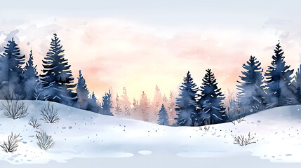 Naklejka premium A painting of a snowy forest with a blue sky and a sun in the background. generated using AI