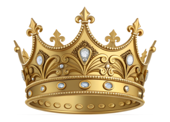 Gold crown isolated on white, elegant golden crown on white background, Cut Out