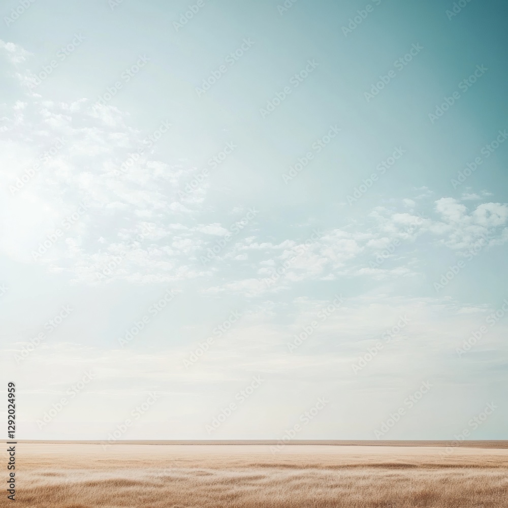 Poster vast golden landscape under a clear sky with scattered clouds at midday showcasing natures tranquili