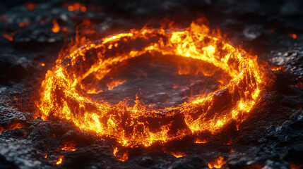 Molten lava ring erupts volcanic landscape 3d render fiery environment close-up natural phenomenon