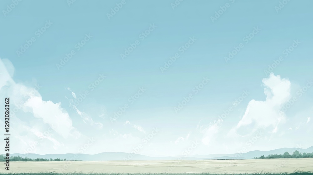Poster wide open sky with soft clouds above a tranquil landscape during early morning light. generative ai
