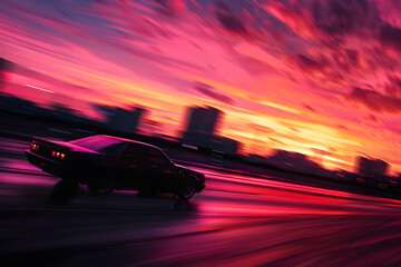 A Fiery Sunset Chase Scene Depicting the Suspense, Action and Intrigue of a Thriller Movie