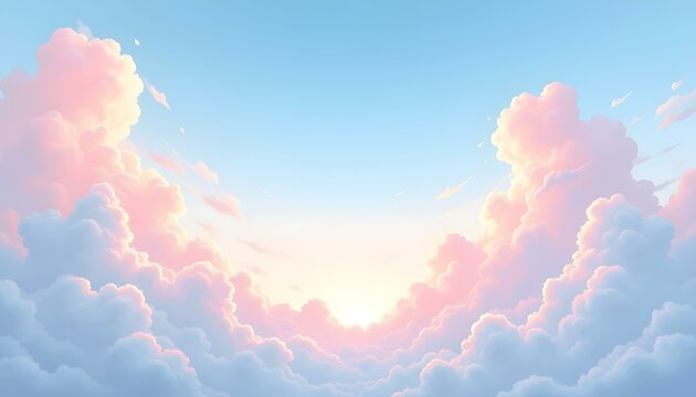 Soft dreamy sky background with fluffy clouds and pastel colors