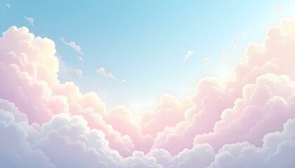 Soft dreamy sky background with fluffy clouds and pastel colors