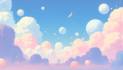 Soft dreamy sky background with fluffy clouds and pastel colors