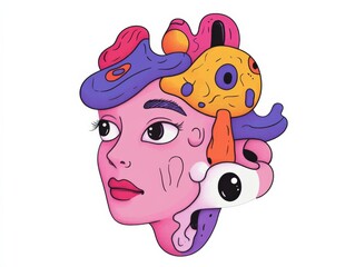 Colorful Cartoon Portrait with Abstract Elements