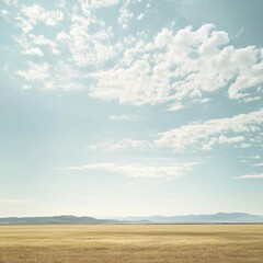 Landscape of open fields under blue sky with clouds in the afternoon light. Generative AI