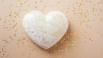 Obraz premium Heart-shaped decoration with golden glitter on a soft beige background creating a festive atmosphere for celebrations