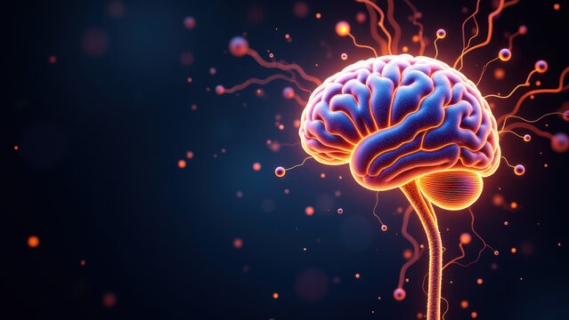 A dynamic 3D rendering of a human brain with glowing circuits suggesting artificial general intelligence or AGI capabilities.