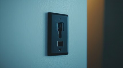 Close-up of dark electrical outlet in dimly lit room