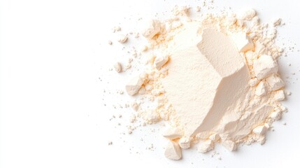Creamy powder pile, white background, food ingredient