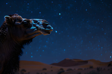 Majestic camel under starlit desert sky
